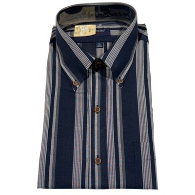 Vintage Arrow Mens Long Sleeve Button-Up Shirt L Striped Navy & Red Cotton Blend