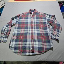Tommy Hilfiger Button Men Medium Multicolor Plaid Crest Logo 90s y2k vintage