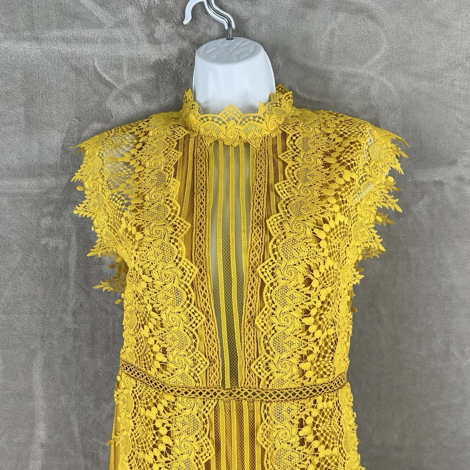 Mini Vestido Free People Honey de Encaje para Mujer Talla 0 Amarillo Caléndula Boho Festival Foto 3 de 4