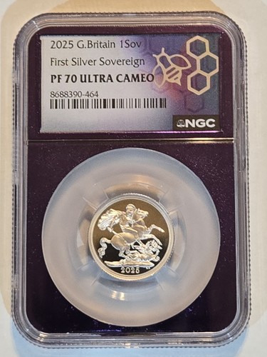 2025 G.Britain 1 Sov First Silver Sovereign PF 70 Ultra Cameo NGC