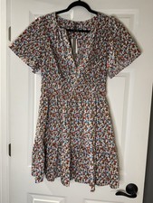 Anthropologie Somerset Mini Dress Flutter Sleeves Smocked Waist Floral Large NWT