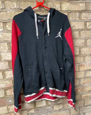 Nike Air Jordan Outdoor Pull Over Drawstrings Zip Up Hoodie Schwarz Rot Gr. L