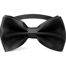 Men's Clip On Tuxedo Bow Tie Formal Evening Black Satin Pre-Tied