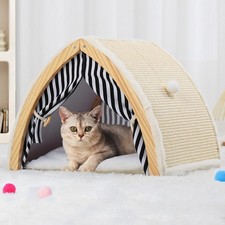 Cat House Bed With Sisal Scratching Board Fluffy Ball 20x16x16 Inch