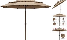  9Ft 3 Tiers Market Umbrella Patio Umbrella Outdoor Table 9ft Heather Beige