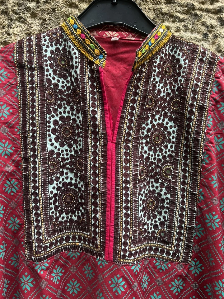 NEW Red Maroon Cotton shirt Hand Emboidered - hippy boho kurta festival - Image 1 of 4