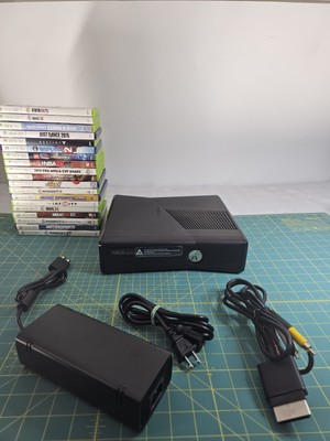 Official Microsoft Xbox 360 S Slim (1439)Console tested w Cords & 19 Games