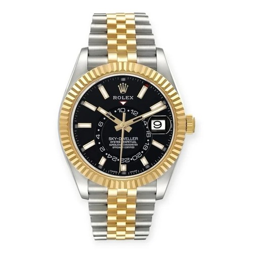 Pre-Owned Rolex Sky Dweller Steel 326933 Yellow Gold Black Dial Mens Watch