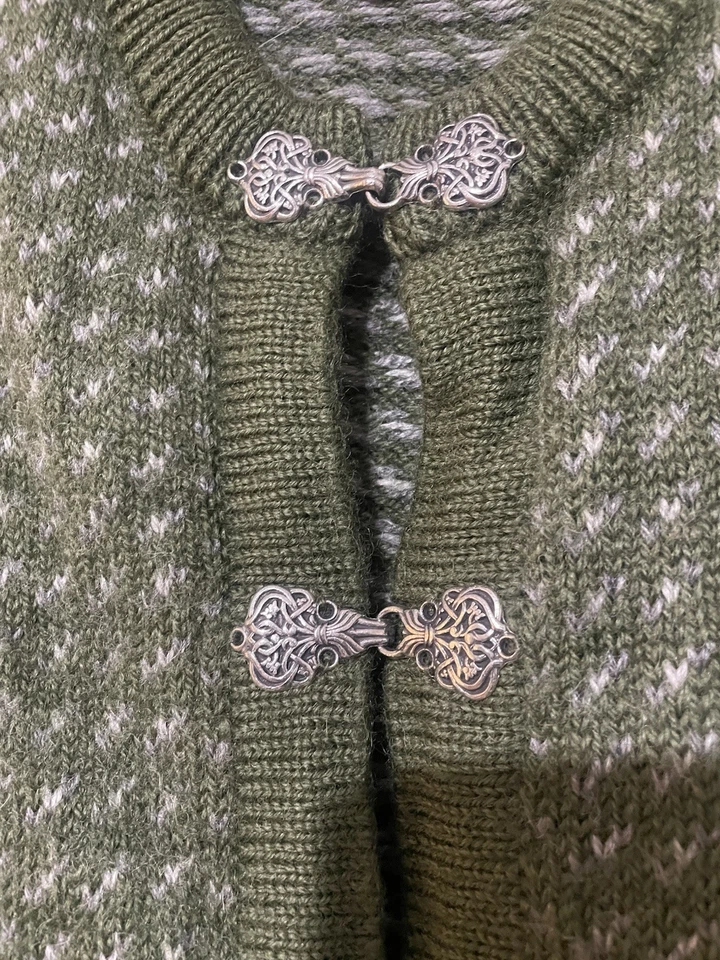 LL Bean Sweater Womens Medium Norwegian Wool Cardigan Metal Clasps Norway Green  - Image 3 of 4