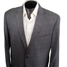 Hart Schaffner Marx Blazer Men 46R Grey Plaid Two Button Made in USA Double Vent