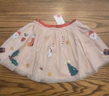 New Mini Boden Festive Christmas Pink Applique Tulle Skirt - Size 6-7 - Girls