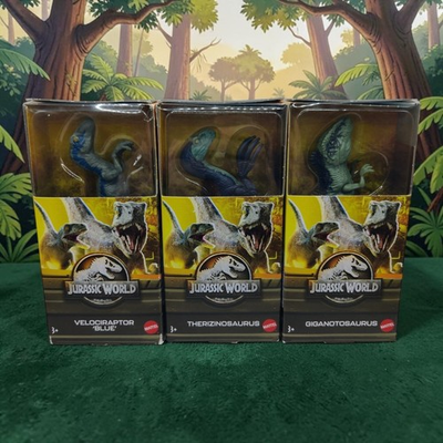 #ad Jurassic World Dominion Velociraptor Therizinosaurus Gigantosaurus Figures Lot $29.99