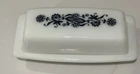 Vintage Pyrex Old Town Blue Butter Dish with Lid Onion Pattern Milk Glass