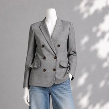 J.Crew Glen Plaid Wool Blazer 8 Gray Double Breasted Preppy Work Jacket