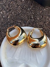 Stainless Steel Gold Plated Thick Chunky Hollow Hoop Lightweight Earrings