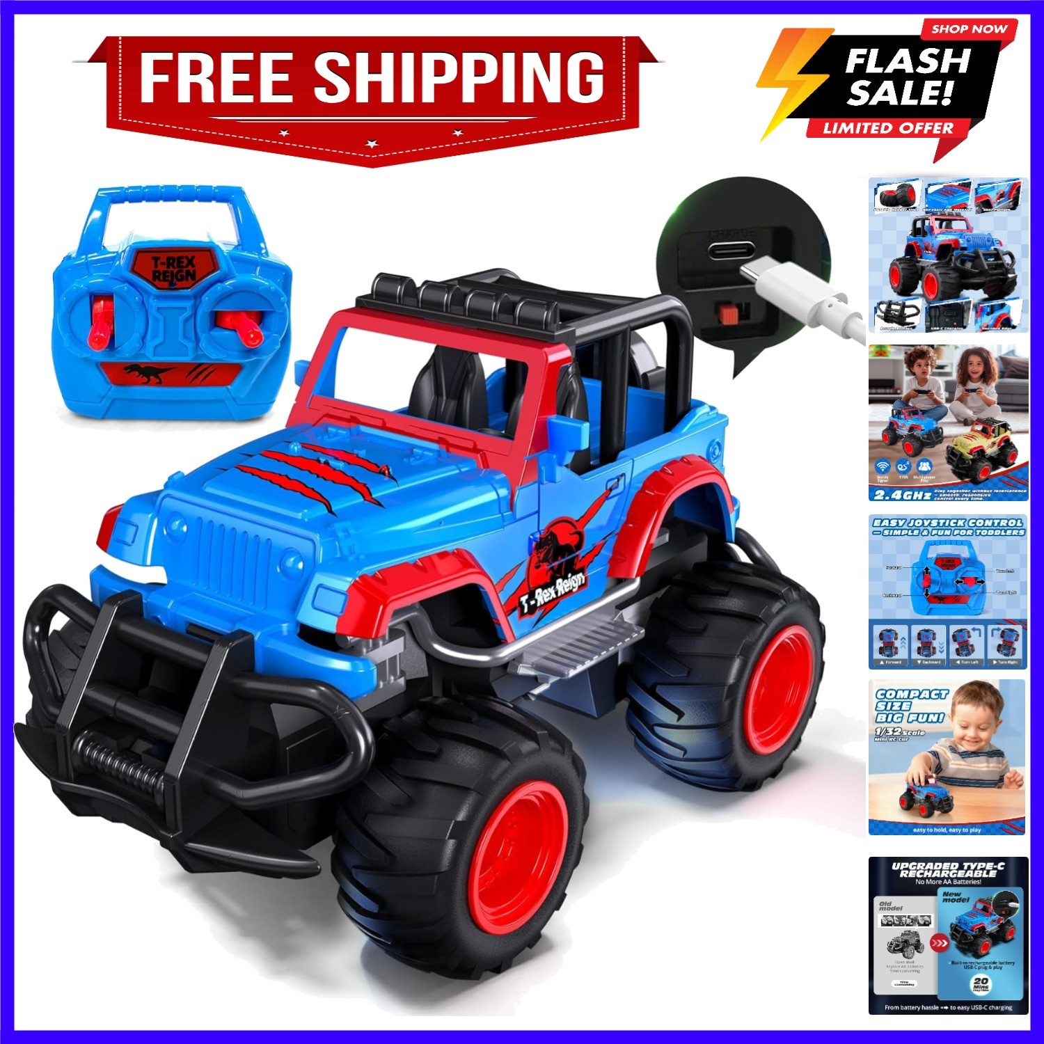 For Kids, 1:32 Scale Remote Control Car With Type-c Recharge