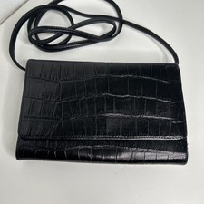 Brighton Vintage Black Croc Pebble Leather Crossbody Wallet Detachable Purse
