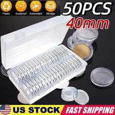   50PCS 40mm Coin Capsules Round Plastic Coin Holder White gaskets with Case Box