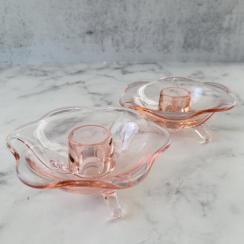 Fostoria Versailles Pink Mushroom Candlestick 1930s Regency Era set of 2