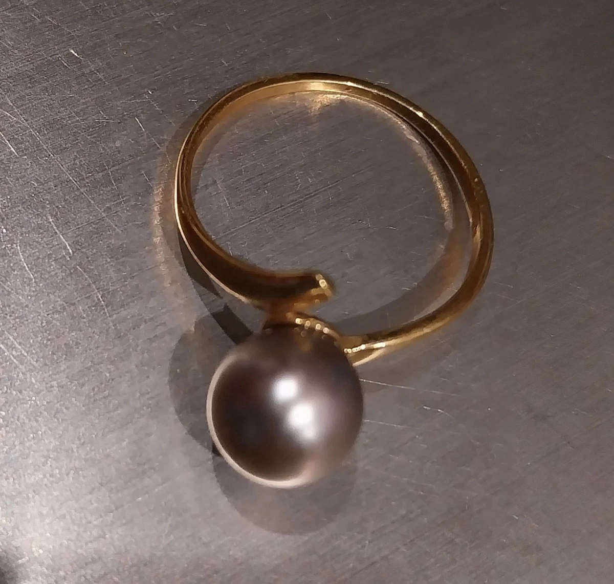 Bague Fine Argent Avec Perle Noire De Tahiti 11mm – Taille 59, Fait Main – Neuf