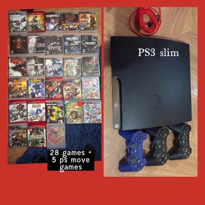 Sony PlayStation 3 - Slim 500 GB Video Game Console With 28 Games + 5 Ps Move