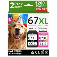 67XL Ink Cartridges Black Color Combo Pack Compatible for HP 67 Ink