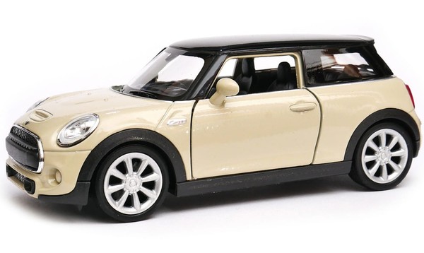 Welly New Mini Hatch Cream Black Top MaßStab 1:34 1:39 4,5 Zoll Druckguss...-image