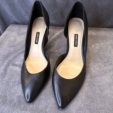 Nine West Shoes Womens Size 8.5M Black Leather Wedge Heels Classic Pointed Toe