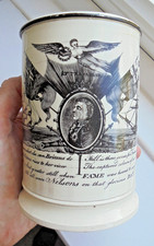 RARE GEORGIAN c1810 BATTLE TRAFALGAR / ADMIRAL LORD NELSON CREAMWARE MUG TANKARD