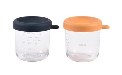 BEABA 2-Pack 8oz Glass Baby Food Jars w/ Airtight Silicone Lids