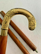 Vintage Designer Brass Handle Antique Victorian Style Cane Wooden Walking Stick