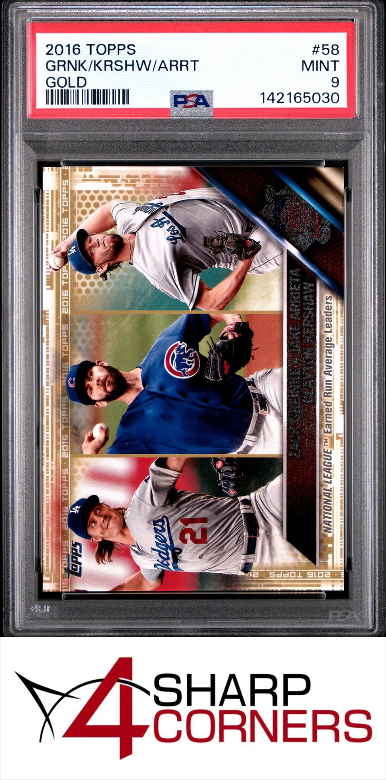 2016 TOPPS GOLD #58 ZACK GREINKE-CLAYTON KERSHAW-JAKE ARRIETA #/2016 POP 1 PSA 9