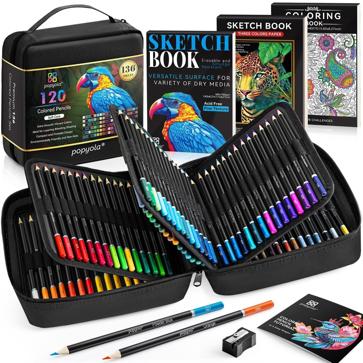 136 PCS Colored Pencils Set for Adult Coloring Books 120 Colored