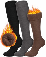 3 Pairs Warm Knee High Socks for Women - Thick Cotton Thermal Boot Socks for ...