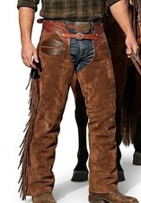 Western Leather Chaps with Fringes Custom Size Riding Rodeo Cowboy