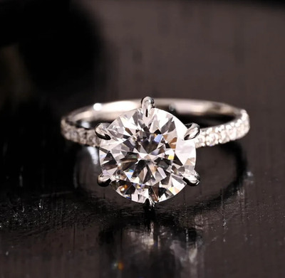 3.20 CTW Round Cut Certified Moissanite Wedding Ring In 14K White Gold Plated