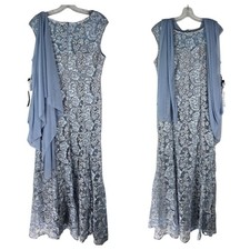 Alex Evenings Womens Size 12 Light Blue Lace Floral Maxi Long Dress