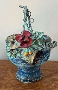 Clay Pot Unique Vintage Garden Pot with Decorative Flowers and Handle