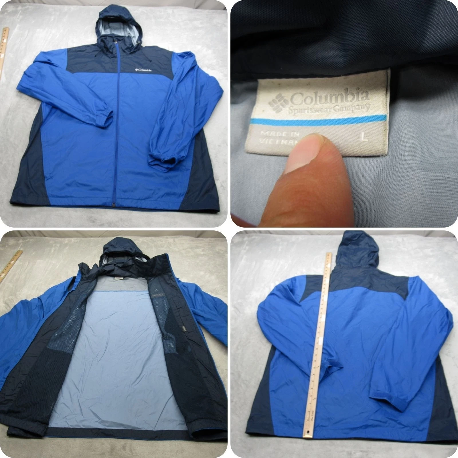 Columbia Jacket Mens Large Blue Hooded Lightweight Water Resistant Packable