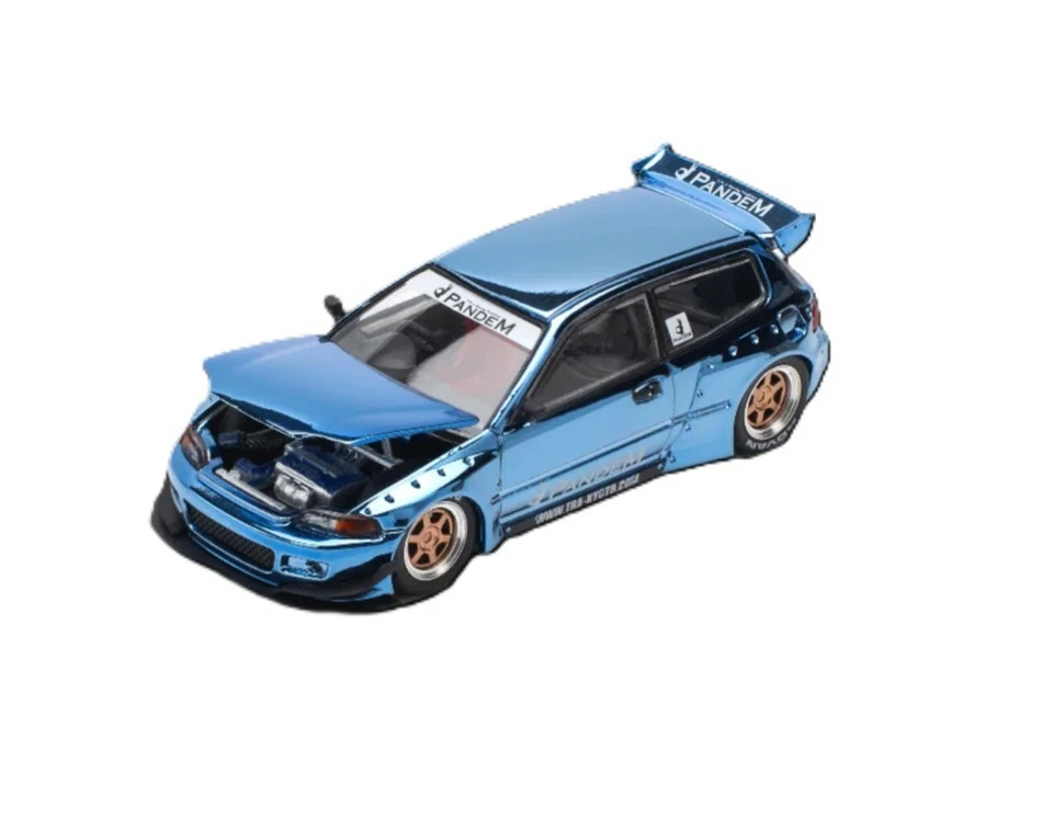 Pop Race 1:64 Honda Civic EG6 Pandem v1.5 Blue Chrome Diecast Model Car PR640206 - Image 2 of 4