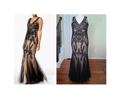 Betsy Adam Black Nude Lace Gown Mermaid Women 16W Prom Wedding Formal Evening