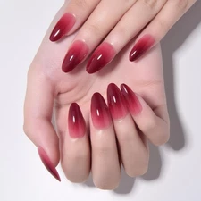 Halloween Press on Nails Short Almond Ombre Design, Blood Red Ombre Glossy Ar...