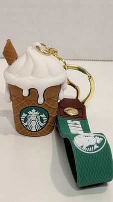 Starbucks Ice Cream Cone Keychain Key Ring w/ Green Logo, Coffee & Tea Theme