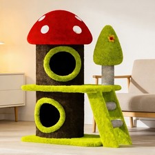 30.7" Modern Cat Tree Tower with Mushroom-Themed Cat House and Sisal Scratching