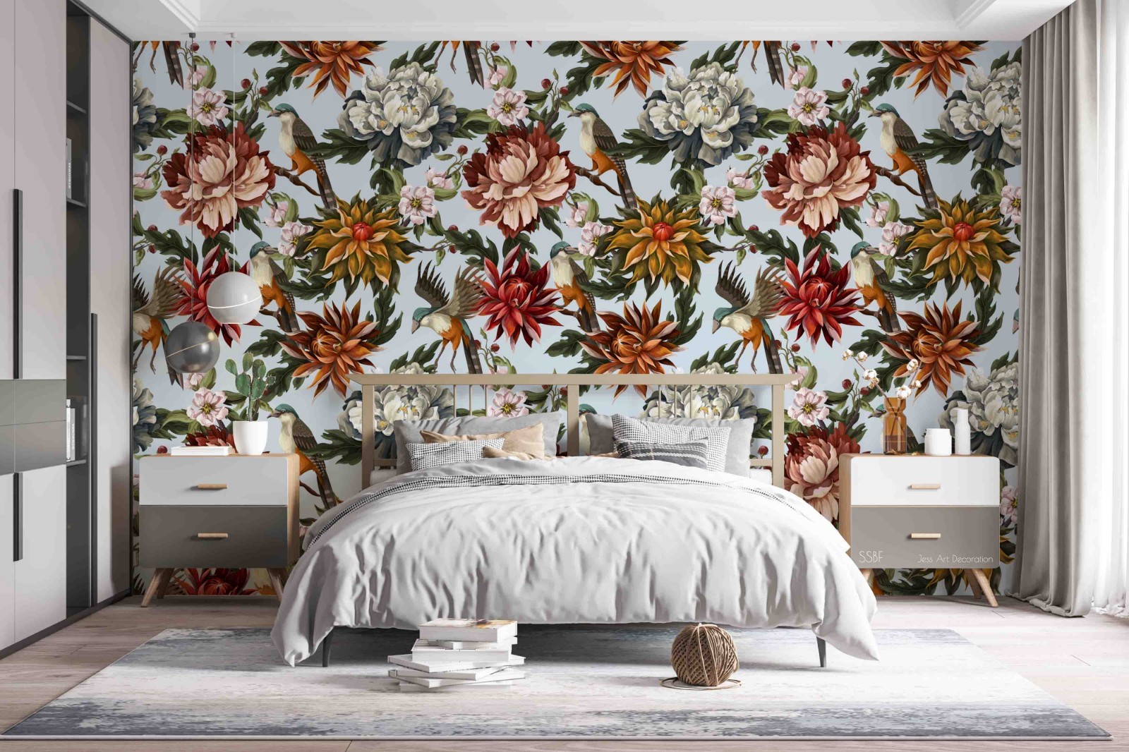3D Baroque Style Flowers Birds Pattern Wall Murals Wallpaper Murals Wall Sticker