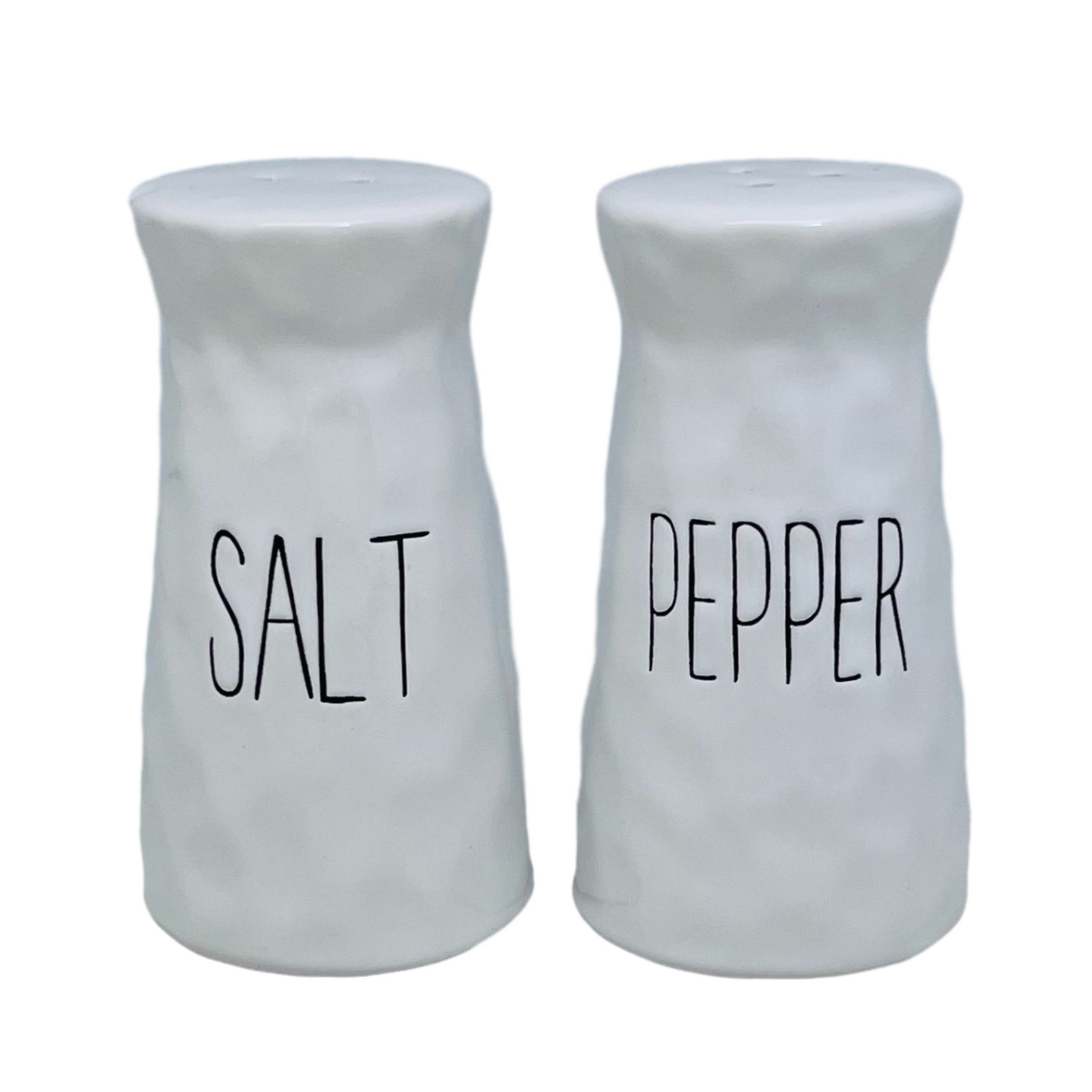 Salt & Pepper Shaker Set White Dimples Ceramic Labelled Condiments Cruet Storage
