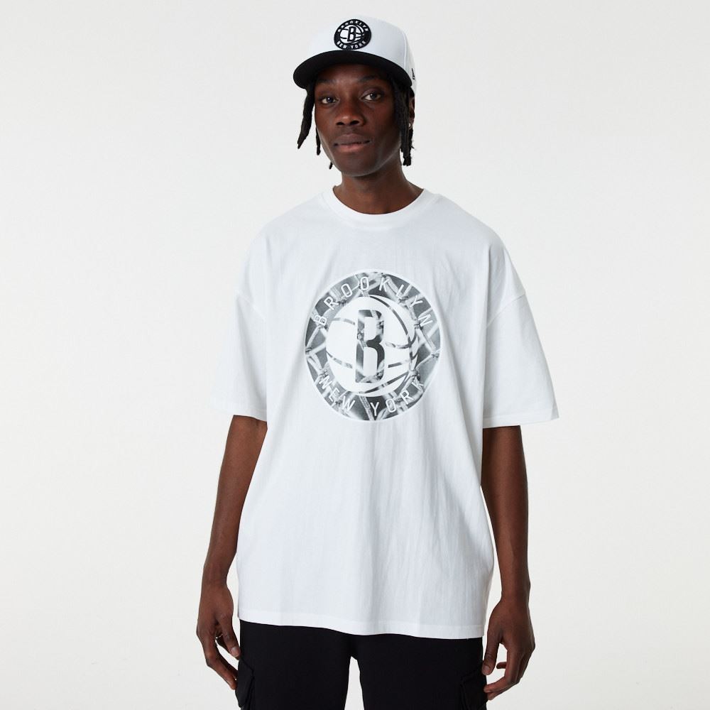 Brooklyn Nets tshirt short sleeve mens cotton crew neck white Infill New Era