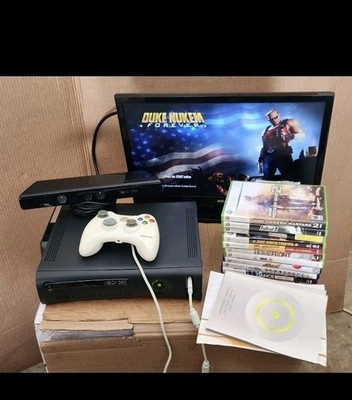 Microsoft Xbox 360 120GB White Console  Controller 10 Games With Kinect & Manual