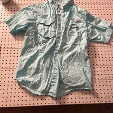 Columbia Bonehead Short Sleeve Shirt Mens LG Blue Fishing Vented Rod Holder