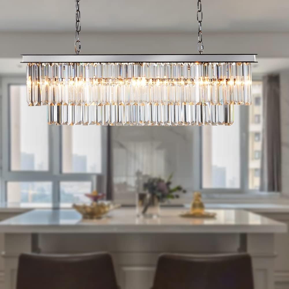 Luxury Modern Chrome Rectangular Crystal Chandelier Ceiling Light